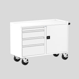 Mobile Workbench with 4 Drawers & 1 Door, 52"W x 21"D, White view 2