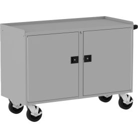 Mobile Workbench with 4 Shelves & 2 Doors, 52"W x 21"D, Silver/Black view 2