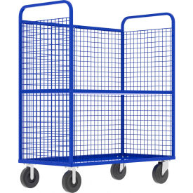 3-Sided Stock Picking Cage Cart, 1 Adj. Shelf, 57"L x 30"W, 1600 lb. Cap., Blue view 2