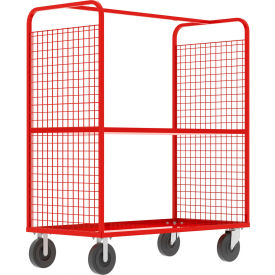 2-Sided Stock Picking Cage Cart, 1 Adj. Shelf, 57"L x 30"W, 1600 lb. Cap., Red view 2