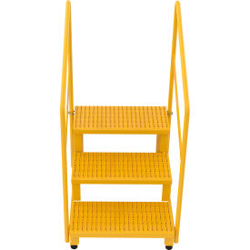 3-Step Steel Adjustable Stand with Handrails, 33-7/8"L x 26-7/16"W x 52"H, Yellow view 2