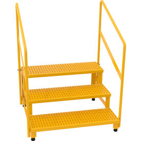 3-Step Steel Adjustable Stand with Handrails, 33-7/8"L x 38-13/16"W x 52"H, Yellow view 2
