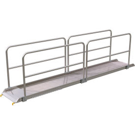 Aluminum Wheel Walk Ramp Steel w/ Handrails, 170-13/16''L x 28''W, 1600 Lb. Cap., Silver view 2