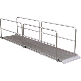 Aluminum Wheel Walk Ramp Overlapping w/ Handrails 192''L x 38''W, 1000 Lb. Cap., Silver view 2
