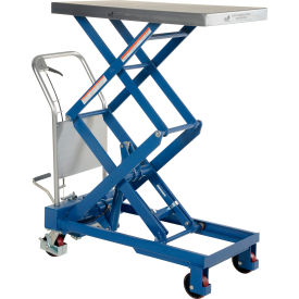 Double Scissor Hydraulic Elevating Cart, 800 lb. Cap, 32-1/2 x 20 Platform, Silver/Blue view 2