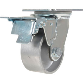 Vestil CST-VE Swivel Caster 4" Dia. x 2"W with Total Brake Cast Iron/Steel 1100 lb. Cap. Silver 