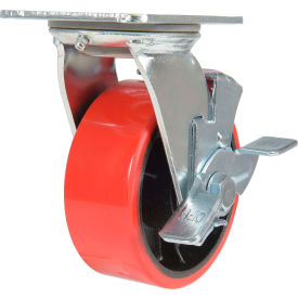 Swivel Caster 5" Dia. x 2"W with Brake, 990 lb. Capacity, Polyurethane, Red view 2