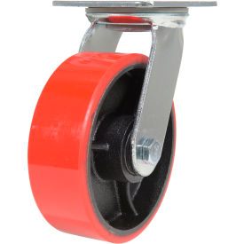 Swivel Caster 6" Dia. x 2"W, 1232 lb. Capacity, Polyurethane, Red view 2