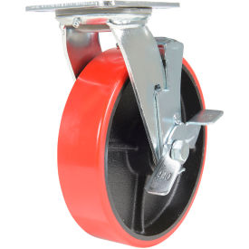 Swivel Caster 8" Dia. x 2"W with Brake, 1474 lb. Capacity, Polyurethane, Red view 2