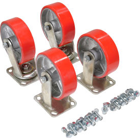 6" x 2" Poly On Steel Caster Kit, 4800 lb Capacity, Red view 2