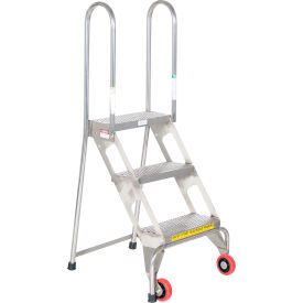Vestil 3 Step Folding Rolling Ladder Perforated 350 lb. Capacity Blue 