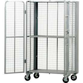Folding Security Cart with 2 Shelves, 2000 lb. Cap., 45-1/8"L x 27-1/16"W x 77-3/16"H, Gray view 2