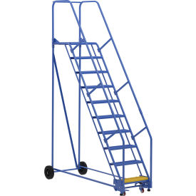 10 Step Steel Rolling Ladder, 58 Degree, 24"W Perforated, 85-3/16"L, 350 lb Capacity view 2