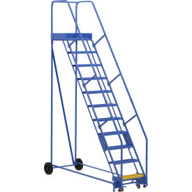 11 Step Steel Rolling Ladder, 58 Degree, 24"W Perforated, 350 lb Capacity view 2