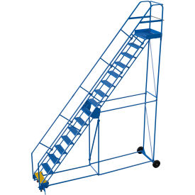 16 Step Steel Rolling Ladder, 50 Degree, 24"W Grip Strut Step, 350 lb Capacity view 2