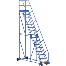 16 Step Steel Rolling Ladder, 58 Degree, 24"W Perforated Step, 350 lb Capacity view 2