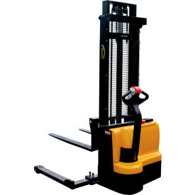 Vestil Manufacturing S-118-AA-DM Fully Powered Double Mast Stacker S-118-AA-DM with Adj. Forks and Straddle Legs - 2200 Lb. Capacity image.