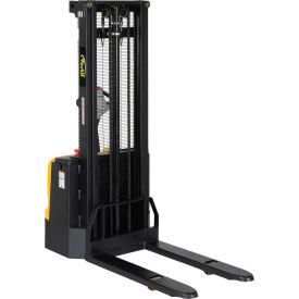 Vestil Manufacturing S-118-FF-DM Fully Powered Double Mast Stacker S-118-FF-DM w/ Fixed Forks and Straddle Legs - 2200 Lb. Capacity image.