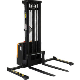 Vestil Manufacturing S-125-AA-DM Fully Powered Double Mast Stacker S-125-AA-DM with Adj. Forks and Straddle Legs - 2200 Lb. Capacity image.