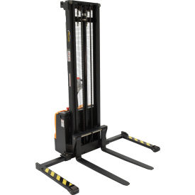 Vestil Manufacturing S-150-AA-DM Fully Powered Double Mast Stacker S-150-AA-DM with Adj. Forks and Straddle Legs - 2200 Lb. Capacity image.