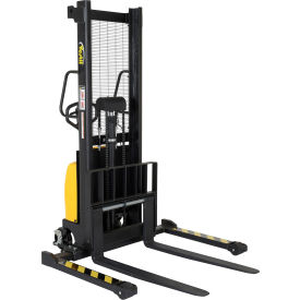 Vestil Hand Pump DC Powered Stacker with Adjustable Forks & Legs 63" Lift 2000 lb. Capacity 