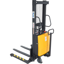 Vestil Steel Adjustable Stacker with Powered Lift 63" Lift 2000 lb. Capacity 