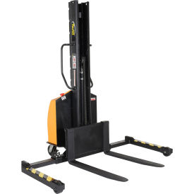 Vestil Steel Narrow Mast Stacker DC Powered Adjustable Forks & Legs 63" Lift 1500 lb. Cap. 