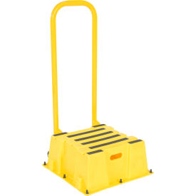 Vestil 1 Step Polyethylene Nestable Stool w/Handrail & Casters 28-5/8"L x 25"W x 50"H Yellow 