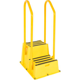 Vestil 2 Step Polyethylene Nestable Stool with Handrails 33"L x 25"W x 57-1/4"H Yellow 