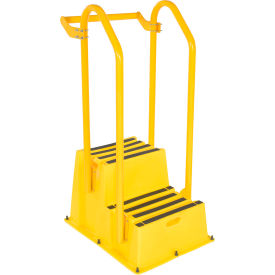 Vestil 2 Step Polyethylene Nestable Stool w/ Hand & Back Rails 33"L x 25"W x 57-1/4"HYellow 