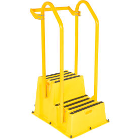 Vestil 2 Step Polyethylene Nestable Stool with Hand Rails 36-5/8"L x 25"W x 57-1/4"H Yellow 