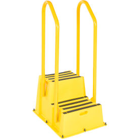 Vestil 2 Step Polyethylene Nestable Stool with Handrails 36-5/8"L x 25"W x 57-1/2"H Yellow 