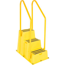 Vestil 3 Step Polyethylene Nestable Stool with Handrails 42"L x 25"W x 70"H Yellow 
