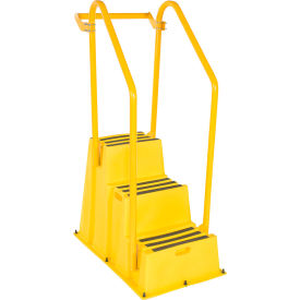 Vestil 3 Step Polyethylene Nestable Stool with Hand Rails 45-5/8"L x 25"W x 68-1/4"H Yellow 