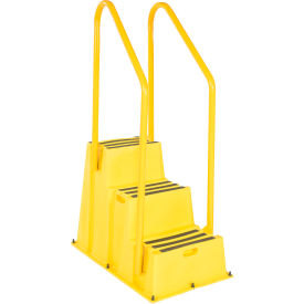 Vestil 3 Step Polyethylene Nestable Stool with Handrails 45-5/8"L x 25"W x 68-1/4"H Yellow 