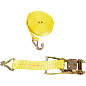 Polyester Ratcheting Cargo Strap with Rod Hook, 3325 lb. Capacity, 2" x 27', Yellow view 2