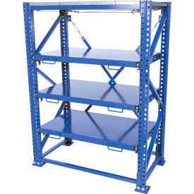4 Shelf, Heavy Duty Roll Out Shelving, Steel Deck, Starter, 60"W x 32"D x 80"H, Blue view 2