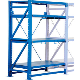 4 Shelf, Heavy Duty Roll Out Shelving, Steel Deck, Add On, 57"W x 32"D x 80"H, Blue view 2