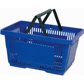 Versacart Systems, Inc. 206-28L-NH-DBL-12 VersaCart® Plastic Shopping Basket 28 Liter with Nylon Handle 206-28L - Dark Blue image.