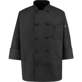 Vf Imagewear Inc 0427BKRGL Chef Designs 10 Button-Front Chef Coat, Knot Buttons, Black, Spun Polyester, L image.
