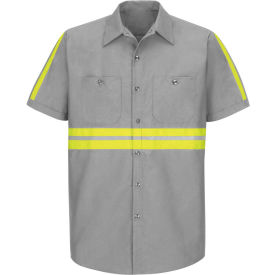 Red Kap Enhanced Visibility Industrial Short Sleeve Work Shirt, Gray, Poly/Cotton, Tall, L