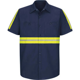 Red Kap Enhanced Visibility Industrial Short Sleeve Work Shirt, Navy, Poly/Cotton, Tall, XL