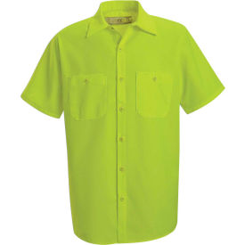 Red Kap Enhanced Visibility Short Sleeve Work Shirt, Fluorescent Yellow/Green, Regular, 3XL