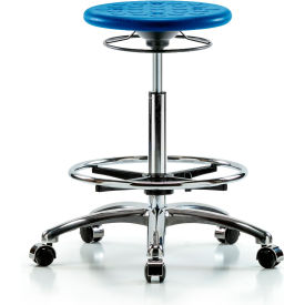 E COM INC CLR-IPHBSO-CR-CF-CC-BLU Blue Ridge Ergonomics™ Cleanroom Stool with Casters and Footring - High Bench Height - Blue image.