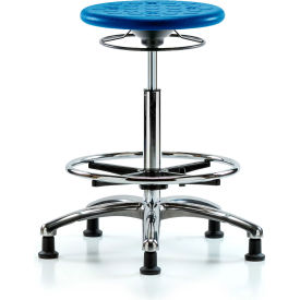 E COM INC CLR-IPHBSO-CR-CF-RG-BLU Blue Ridge Ergonomics™ Cleanroom Stool with Glides and Footring - High Bench Height - Blue image.