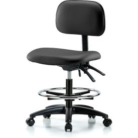 E COM INC EVMBCH-RG-CF-RC-2140 Multi-Purpose Industrial Stool with New Voyager™ Vinyl - With Chrome Foot Ring - Black image.