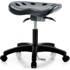 Global Industrial B2304240 Interion® ESD Polyurethane Tractor Stool With Seat Tilt - Black w/ Black Base image.