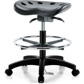 Global Industrial B2304239 Interion® ESD Polyurethane Tractor Stool With Foot Ring & Seat Tilt - Black w/ Black Base image.