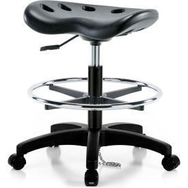 Global Industrial B2304237 Interion® ESD Polyurethane Tractor Stool With Foot Ring - Black w/ Black Base image.