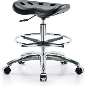 Global Industrial B2385441 Interion® Polyurethane Tractor Stool With Foot Ring - Black w/ Chrome Base image.